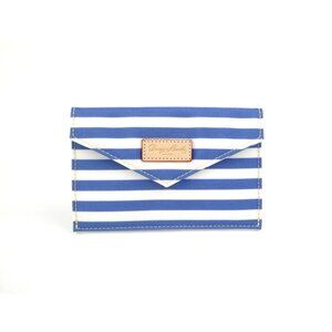 Dooney & Bourke Blue & White Stripe Canvas Envelope Clutch Wallet